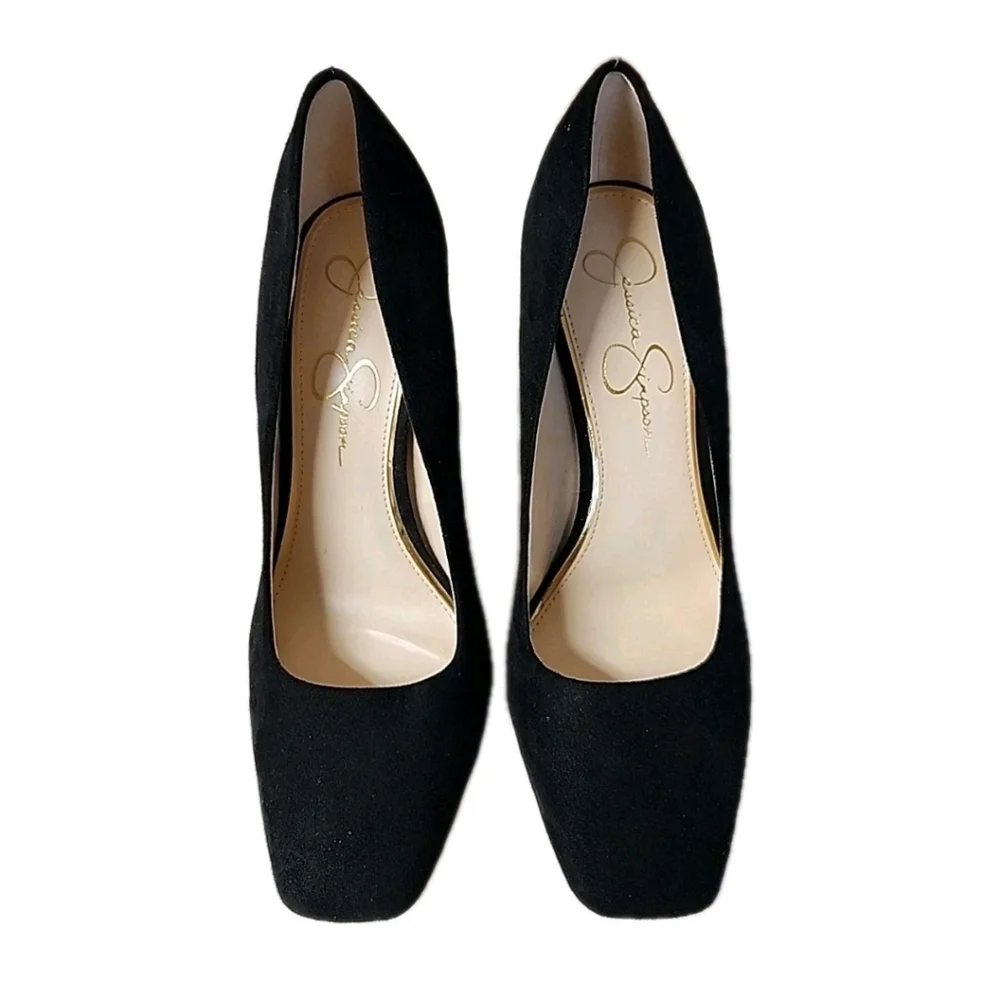 Jessica Simpson Mayrie US 8.5M Faux Suede Black Block Heel Square Toe Heels - Picture 6 of 12